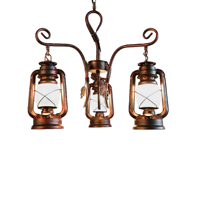 Lantern Opal Glass Light Chandelier Coastal 3 Light Dining Room Pendant Lighting in Weathered Copper Clearhalo 'Cast Iron' 'Ceiling Lights' 'Chandeliers' 'Industrial Chandeliers' 'Industrial' 'Metal' 'Middle Century Chandeliers' 'Rustic Chandeliers' 'Tiffany' Lighting' 211159