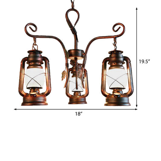 Lantern Opal Glass Light Chandelier Coastal 3 Light Dining Room Pendant Lighting in Weathered Copper Clearhalo 'Cast Iron' 'Ceiling Lights' 'Chandeliers' 'Industrial Chandeliers' 'Industrial' 'Metal' 'Middle Century Chandeliers' 'Rustic Chandeliers' 'Tiffany' Lighting' 211160