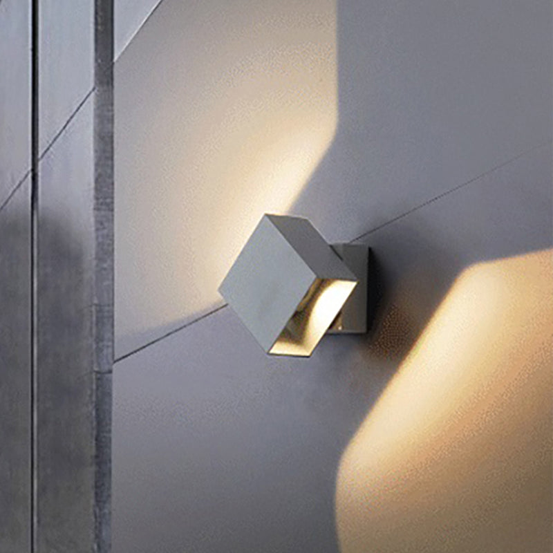 Cuboid Up and Down LED Wall Sconce Contemporary Metal Black/Grey/White Outdoor Wall Mount Light with Adjustable Angle
