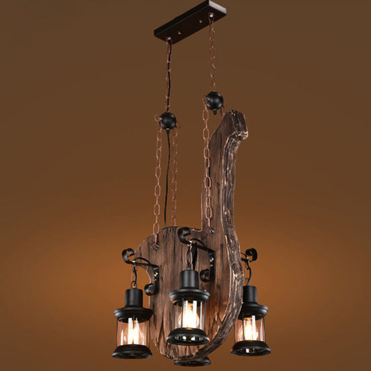 4-Light Lantern Chandelier Industrial Black Clear Glass Pendant Light Fixture with Linear Canopy Black Clearhalo 'Cast Iron' 'Ceiling Lights' 'Chandeliers' 'Industrial Chandeliers' 'Industrial' 'Metal' 'Middle Century Chandeliers' 'Rustic Chandeliers' 'Tiffany' Lighting' 211186