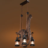 4-Light Lantern Chandelier Industrial Black Clear Glass Pendant Light Fixture with Linear Canopy Black Clearhalo 'Cast Iron' 'Ceiling Lights' 'Chandeliers' 'Industrial Chandeliers' 'Industrial' 'Metal' 'Middle Century Chandeliers' 'Rustic Chandeliers' 'Tiffany' Lighting' 211186
