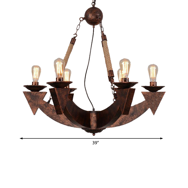 6-Light Ceiling Lamp with Exposed Bulb Metal Industrial Dining Room Chandeliers Pendant Light in Weathered Copper Clearhalo 'Cast Iron' 'Ceiling Lights' 'Chandeliers' 'Industrial Chandeliers' 'Industrial' 'Metal' 'Middle Century Chandeliers' 'Rustic Chandeliers' 'Tiffany' Lighting' 211233