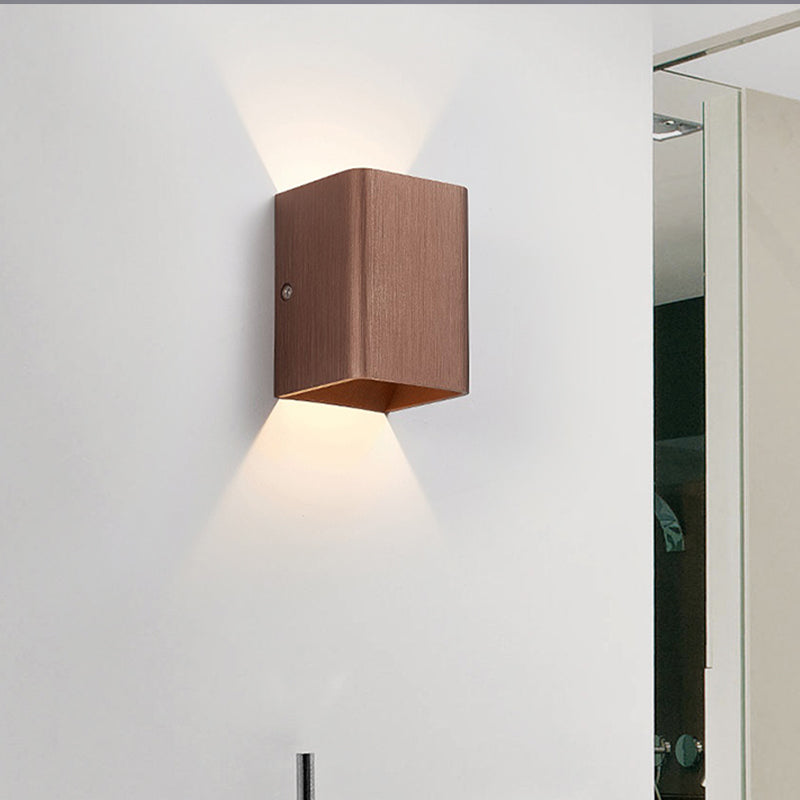 Cuboid Metal Up and Down Wall Sconce Contemporary Bronze/Gold/White LED Sconce Light for Living Room