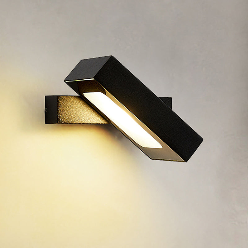 Rectangular Wall Sconce Modern Metal Black/White/Grey LED Wall Mount Light with Rotatable Design - Clearhalo - 'Cast Iron' - 'Glass' - 'Industrial' - 'Modern wall lights' - 'Modern' - 'Tiffany' - 'Traditional wall lights' - 'Wall Lamps & Sconces' - 'Wall Lights' - Lighting' - 211489