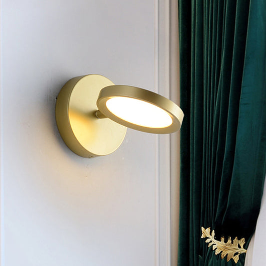 Modernist LED Wall Sconce Light with Metal Shade Black/Gold Round Wall Mounted Light Gold Clearhalo 'Cast Iron' 'Glass' 'Industrial' 'Modern wall lights' 'Modern' 'Tiffany' 'Traditional wall lights' 'Wall Lamps & Sconces' 'Wall Lights' Lighting' 211512
