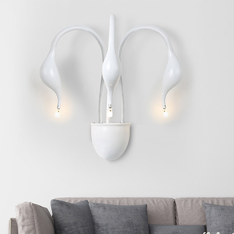Metal Swan Wall Mount Light Nordic 3/5 Lights Black/Red/White LED Wall Sconce for Living Room - 3.0 - White - Clearhalo - 'Cast Iron' - 'Glass' - 'Industrial' - 'Modern wall lights' - 'Modern' - 'Tiffany' - 'Traditional wall lights' - 'Wall Lamps & Sconces' - 'Wall Lights' - Lighting' - 211543