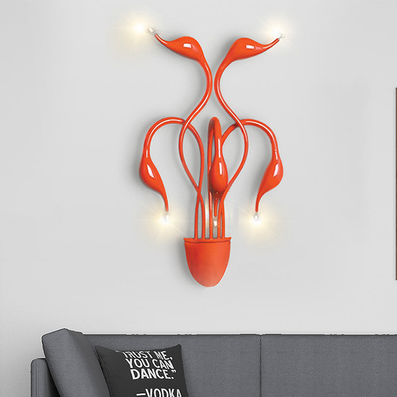 Metal Swan Wall Mount Light Nordic 3/5 Lights Black/Red/White LED Wall Sconce for Living Room - 5.0 - Red - Clearhalo - 'Cast Iron' - 'Glass' - 'Industrial' - 'Modern wall lights' - 'Modern' - 'Tiffany' - 'Traditional wall lights' - 'Wall Lamps & Sconces' - 'Wall Lights' - Lighting' - 211546