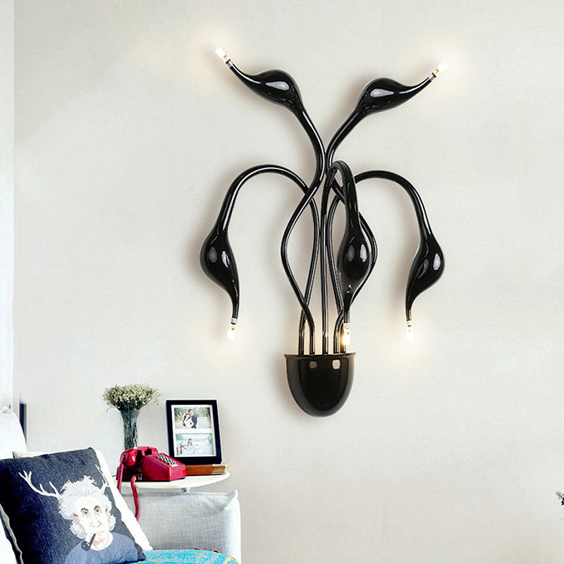 Metal Swan Wall Mount Light Nordic 3/5 Lights Black/Red/White LED Wall Sconce for Living Room - 5.0 - Black - Clearhalo - 'Cast Iron' - 'Glass' - 'Industrial' - 'Modern wall lights' - 'Modern' - 'Tiffany' - 'Traditional wall lights' - 'Wall Lamps & Sconces' - 'Wall Lights' - Lighting' - 211548