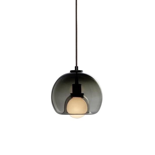Dome Suspension Pendant Contemporary Amber/Smoke Glass 1 Light Black Hanging Lamp Fixture for Bedroom Clearhalo 'Ceiling Lights' 'Chandeliers' 'Glass shade' 'Glass' 'Modern Pendants' 'Modern' 'Pendant Lights' 'Pendants' Lighting' 211583