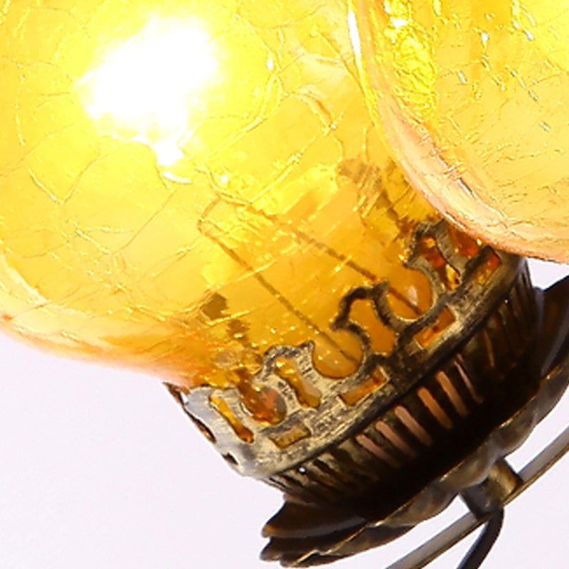 6-Light Crackle Glass Hanging Chandelier Traditional Beige Vase Living Room Pendant Light Fixture Clearhalo 'Ceiling Lights' 'Chandeliers' 'Glass shade' 'Glass' 'Pendant Lights' Lighting' 211589