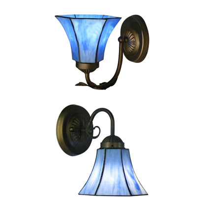 Blue Glass Bell Wall Sconce with Gooseneck 1 Light Vintage Indoor Wall Lighting Clearhalo 'Industrial' 'Middle century wall lights' 'Tiffany wall lights' 'Tiffany' 'Wall Lamps & Sconces' 'Wall Lights' Lighting' 21169