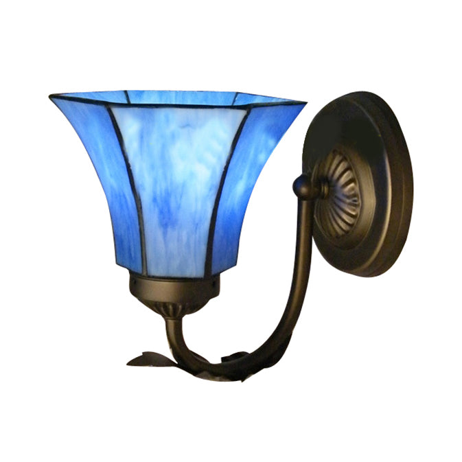Blue Glass Bell Wall Sconce with Gooseneck 1 Light Vintage Indoor Wall Lighting Clearhalo 'Industrial' 'Middle century wall lights' 'Tiffany wall lights' 'Tiffany' 'Wall Lamps & Sconces' 'Wall Lights' Lighting' 21170