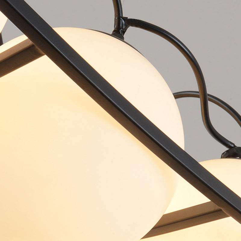 Globe Bedroom Pendant Chandelier Traditional Opal Glass 3/5 Lights Black Hanging Fixture Clearhalo 'Ceiling Lights' 'Chandeliers' Lighting' options 211711