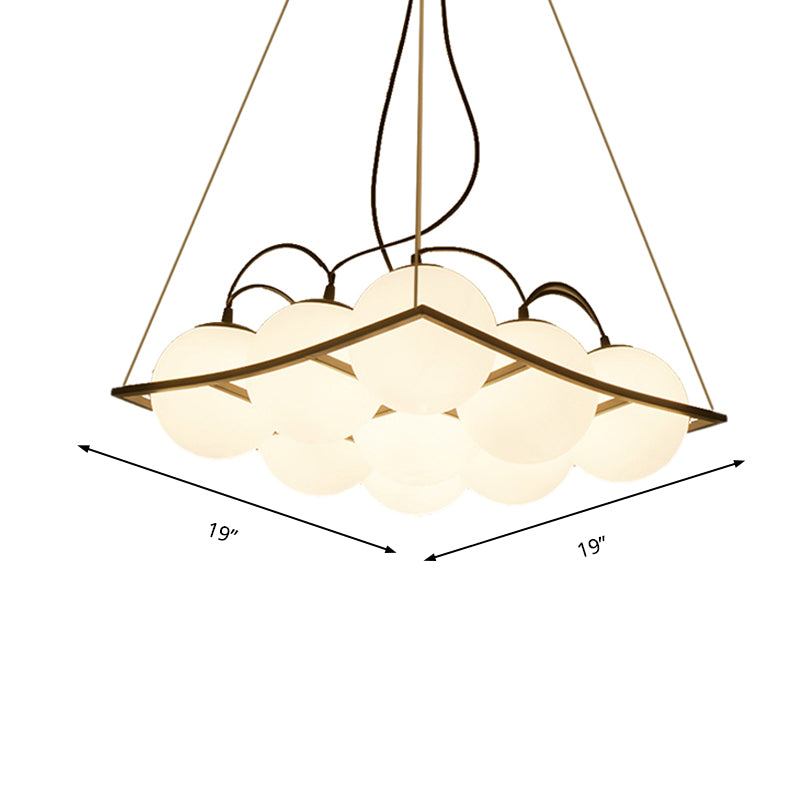 Globe Living Room Ceiling Chandelier Traditional Frosted Glass 4/9 Lights White Hanging Fixture with Square Frame Clearhalo 'Ceiling Lights' 'Chandeliers' Lighting' options 211716