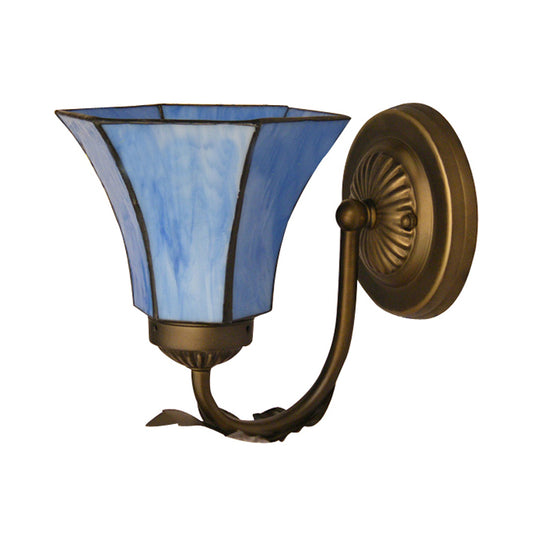 Blue Glass Bell Wall Sconce with Gooseneck 1 Light Vintage Indoor Wall Lighting Clearhalo 'Industrial' 'Middle century wall lights' 'Tiffany wall lights' 'Tiffany' 'Wall Lamps & Sconces' 'Wall Lights' Lighting' 21171