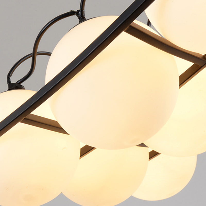 Globe Living Room Ceiling Chandelier Traditional Frosted Glass 4/9 Lights White Hanging Fixture with Square Frame Clearhalo 'Ceiling Lights' 'Chandeliers' Lighting' options 211721