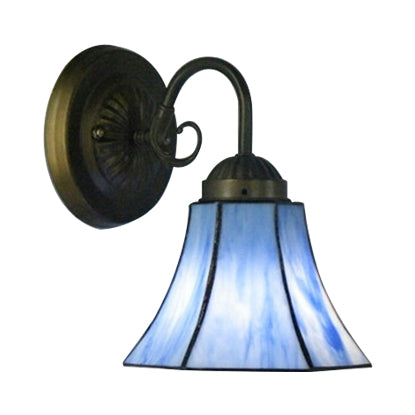 Blue Glass Bell Wall Sconce with Gooseneck 1 Light Vintage Indoor Wall Lighting Clearhalo 'Industrial' 'Middle century wall lights' 'Tiffany wall lights' 'Tiffany' 'Wall Lamps & Sconces' 'Wall Lights' Lighting' 21173