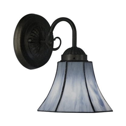 Blue Glass Bell Wall Sconce with Gooseneck 1 Light Vintage Indoor Wall Lighting Clearhalo 'Industrial' 'Middle century wall lights' 'Tiffany wall lights' 'Tiffany' 'Wall Lamps & Sconces' 'Wall Lights' Lighting' 21174