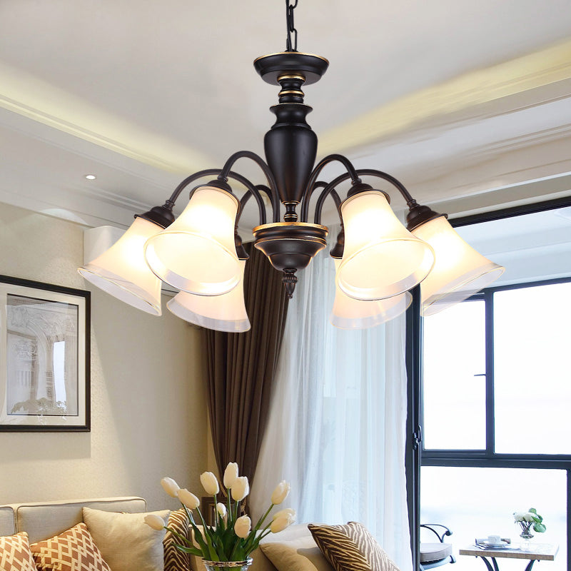 Black Tapered Pendant Lighting Traditional Frosted Glass 3/6/8 Lights Living Room Chandelier 6 Black Clearhalo 'Ceiling Lights' 'Chandeliers' 'Close To Ceiling Lights' 'Glass shade' 'Glass' Lighting' 211741