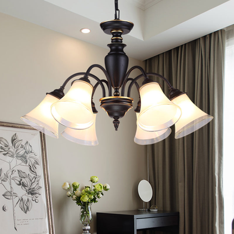 Black Tapered Pendant Lighting Traditional Frosted Glass 3/6/8 Lights Living Room Chandelier Clearhalo 'Ceiling Lights' 'Chandeliers' 'Close To Ceiling Lights' 'Glass shade' 'Glass' Lighting' 211742