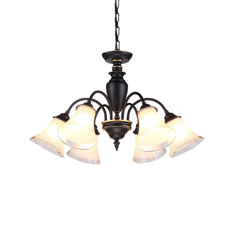 Black Tapered Pendant Lighting Traditional Frosted Glass 3/6/8 Lights Living Room Chandelier Clearhalo 'Ceiling Lights' 'Chandeliers' 'Close To Ceiling Lights' 'Glass shade' 'Glass' Lighting' 211743