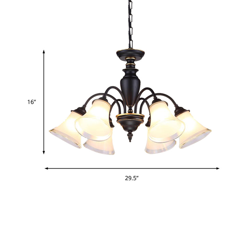 Black Tapered Pendant Lighting Traditional Frosted Glass 3/6/8 Lights Living Room Chandelier Clearhalo 'Ceiling Lights' 'Chandeliers' 'Close To Ceiling Lights' 'Glass shade' 'Glass' Lighting' 211744