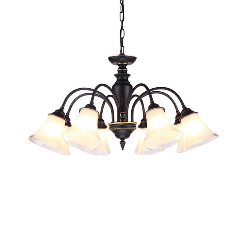 Black Tapered Pendant Lighting Traditional Frosted Glass 3/6/8 Lights Living Room Chandelier Clearhalo 'Ceiling Lights' 'Chandeliers' 'Close To Ceiling Lights' 'Glass shade' 'Glass' Lighting' 211746