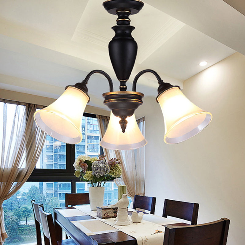 Black Tapered Pendant Lighting Traditional Frosted Glass 3/6/8 Lights Living Room Chandelier 3 Black Clearhalo 'Ceiling Lights' 'Chandeliers' 'Close To Ceiling Lights' 'Glass shade' 'Glass' Lighting' 211748