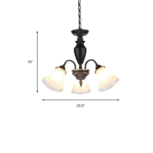 Black Tapered Pendant Lighting Traditional Frosted Glass 3/6/8 Lights Living Room Chandelier Clearhalo 'Ceiling Lights' 'Chandeliers' 'Close To Ceiling Lights' 'Glass shade' 'Glass' Lighting' 211750