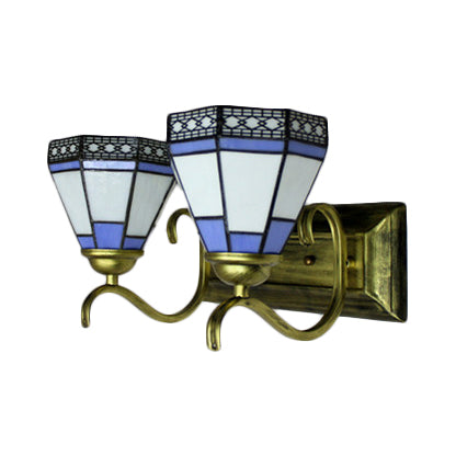 White Glass Conical Wall Sconce with Antique Brass/White Curved Arm Tiffany 2 Lights Wall Lighting for Bedroom Clearhalo 'Industrial' 'Middle century wall lights' 'Tiffany wall lights' 'Tiffany' 'Wall Lamps & Sconces' 'Wall Lights' Lighting' 21179