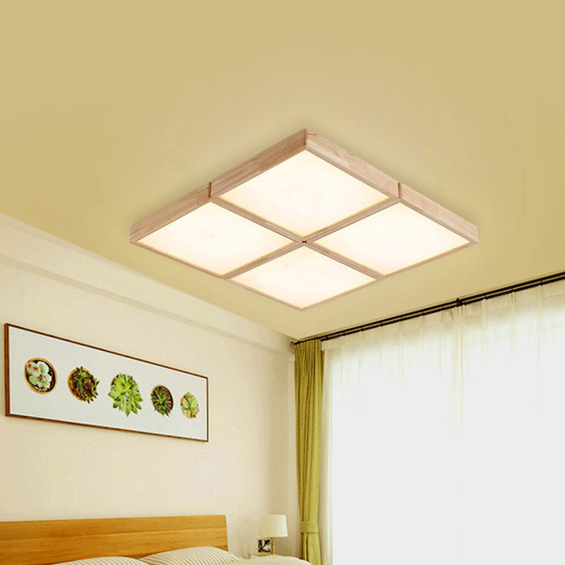 Beige Geometric Ceiling Flush Mount Minimalist Wood 4/6 Lights Flush Light with Acrylic Diffuser Clearhalo 'Ceiling Lights' 'Close To Ceiling Lights' 'Close to ceiling' 'Flush mount' Lighting' 211819