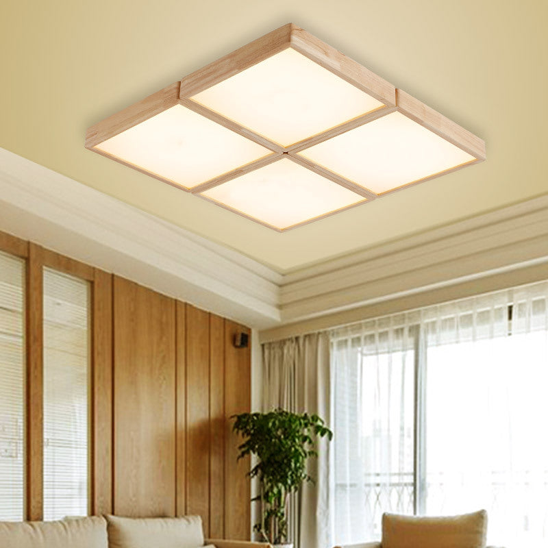 Beige Geometric Ceiling Flush Mount Minimalist Wood 4/6 Lights Flush Light with Acrylic Diffuser Clearhalo 'Ceiling Lights' 'Close To Ceiling Lights' 'Close to ceiling' 'Flush mount' Lighting' 211820
