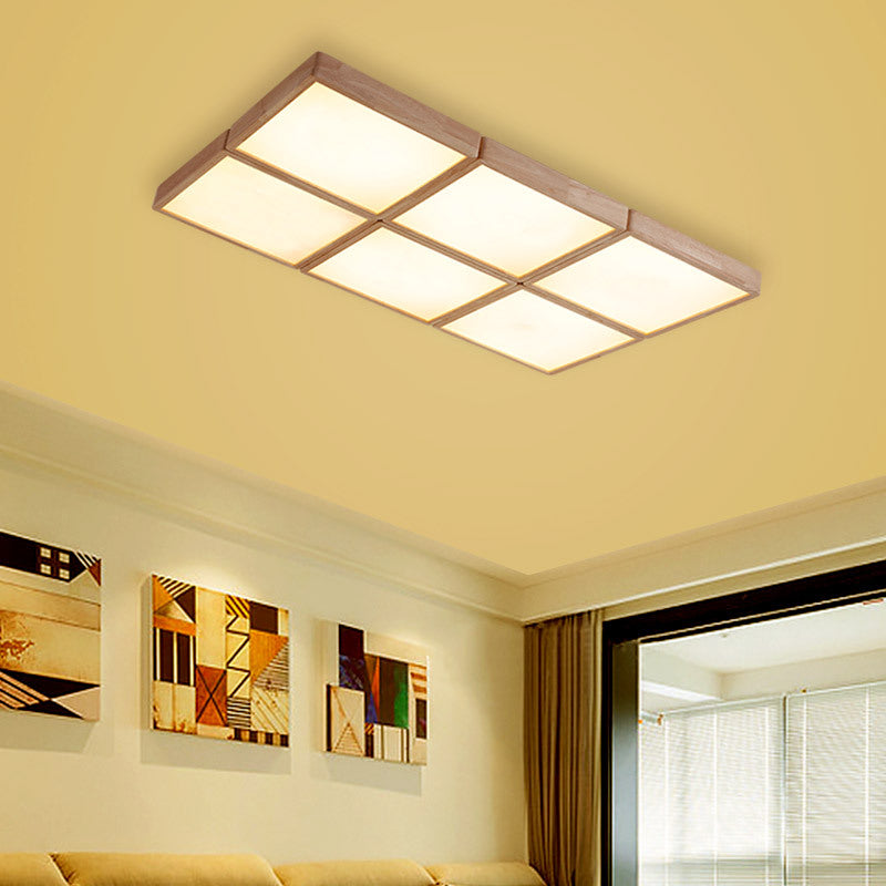 Beige Geometric Ceiling Flush Mount Minimalist Wood 4/6 Lights Flush Light with Acrylic Diffuser 6 Wood Clearhalo 'Ceiling Lights' 'Close To Ceiling Lights' 'Close to ceiling' 'Flush mount' Lighting' 211824