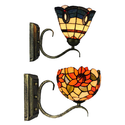 Tiffany Mini Wall Sconce Light with Sunflower/Peacock Tail Pattern Stained Glass 1 Lights Wall Light Fixture for Living Room Clearhalo 'Industrial' 'Middle century wall lights' 'Tiffany wall lights' 'Tiffany' 'Wall Lamps & Sconces' 'Wall Lights' Lighting' 21200