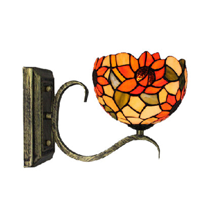 Tiffany Mini Wall Sconce Light with Sunflower/Peacock Tail Pattern Stained Glass 1 Lights Wall Light Fixture for Living Room Clearhalo 'Industrial' 'Middle century wall lights' 'Tiffany wall lights' 'Tiffany' 'Wall Lamps & Sconces' 'Wall Lights' Lighting' 21204