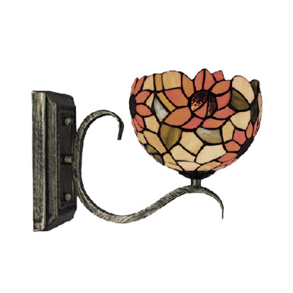 Tiffany Mini Wall Sconce Light with Sunflower/Peacock Tail Pattern Stained Glass 1 Lights Wall Light Fixture for Living Room Clearhalo 'Industrial' 'Middle century wall lights' 'Tiffany wall lights' 'Tiffany' 'Wall Lamps & Sconces' 'Wall Lights' Lighting' 21205