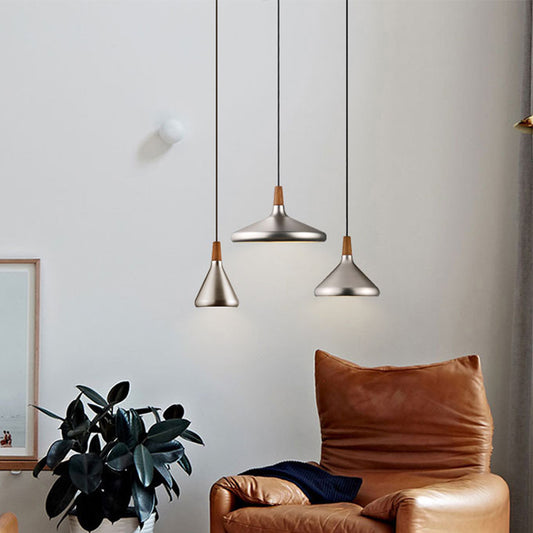 Cone Shade Ceiling Light Simplicity Metallic 1 Head Dining Room Pendant Light Fixture Clearhalo 'Ceiling Lights' 'Lighting' 'Pendant Lights' 2121215_6b818e80-5d01-4191-85c9-a1ee09fb1dc3