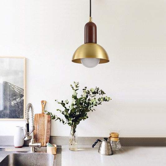 Dome Shade Living Room Pendant Light Metallic Single Postmodern Style Suspension Light Fixture in Brass Brass Clearhalo 'Ceiling Lights' 'Modern Pendants' 'Modern' 'Pendant Lights' 'Pendants' Lighting' 2121241