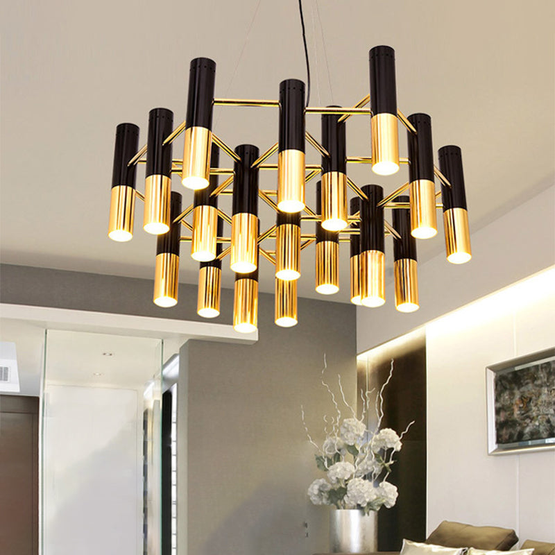 Tube LED Chandelier Lighting Post-Modern Metal Living Room Pendant Light Fixture in Gold Clearhalo 'Ceiling Lights' 'Chandeliers' 'Modern Chandeliers' 'Modern' Lighting' 2121293