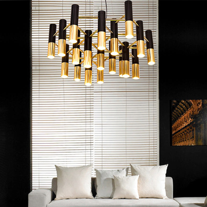 Tube LED Chandelier Lighting Post-Modern Metal Living Room Pendant Light Fixture in Gold Clearhalo 'Ceiling Lights' 'Chandeliers' 'Modern Chandeliers' 'Modern' Lighting' 2121294
