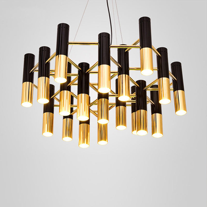 Tube LED Chandelier Lighting Post-Modern Metal Living Room Pendant Light Fixture in Gold Clearhalo 'Ceiling Lights' 'Chandeliers' 'Modern Chandeliers' 'Modern' Lighting' 2121296