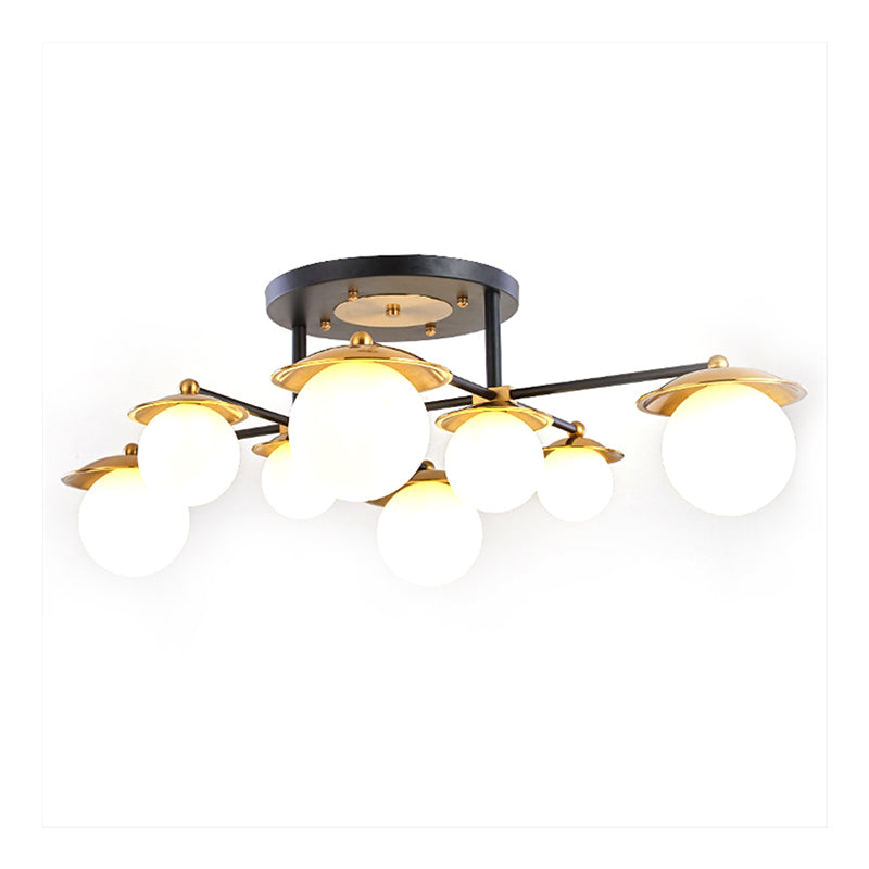 Startburst Living Room Semi Flush Mount with Globe White Glass Shade 4/6/8 Lights Modern Gold Semi Flush Ceiling Lamp Clearhalo 'Ceiling Lights' 'Close To Ceiling Lights' 'Close to ceiling' 'Glass shade' 'Glass' 'Pendant Lights' 'Semi-flushmount' Lighting' 212130