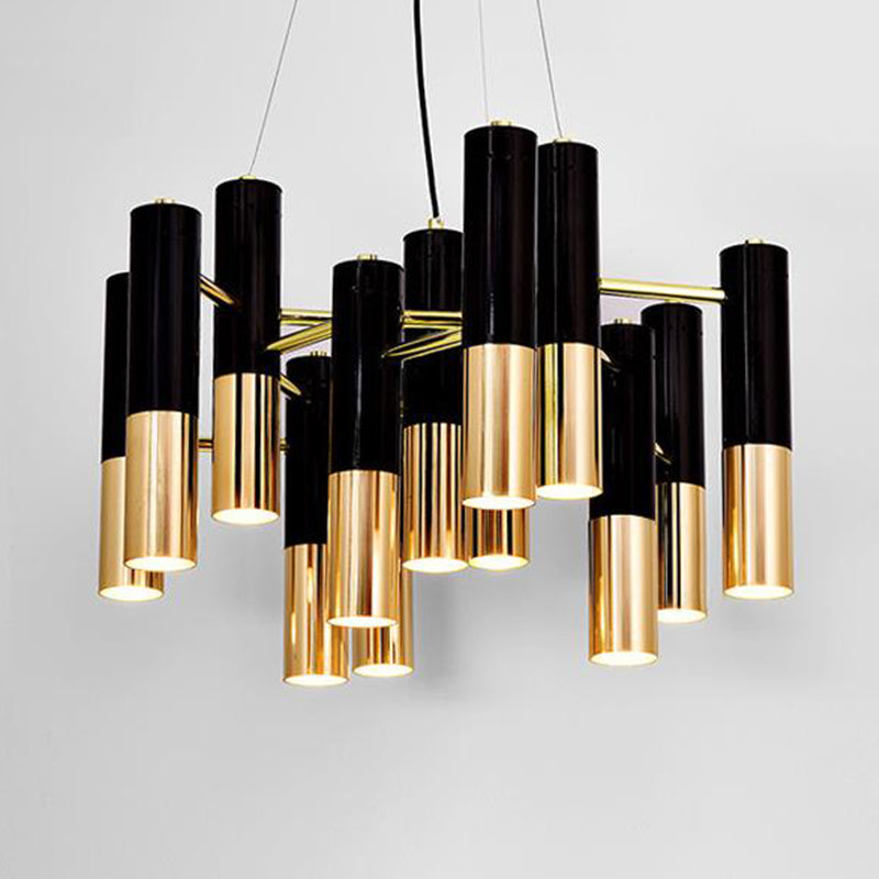 Tube LED Chandelier Lighting Post-Modern Metal Living Room Pendant Light Fixture in Gold Clearhalo 'Ceiling Lights' 'Chandeliers' 'Modern Chandeliers' 'Modern' Lighting' 2121301