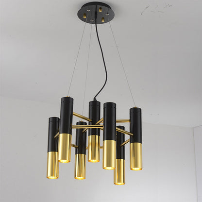 Tube LED Chandelier Lighting Post-Modern Metal Living Room Pendant Light Fixture in Gold 7 Gold Clearhalo 'Ceiling Lights' 'Chandeliers' 'Modern Chandeliers' 'Modern' Lighting' 2121303