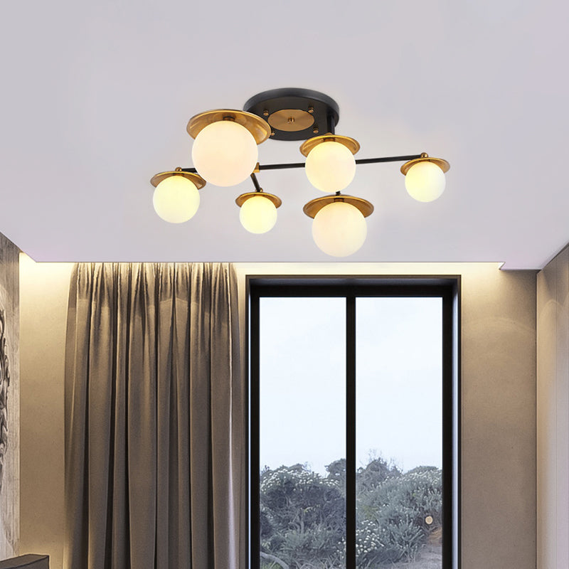 Startburst Living Room Semi Flush Mount with Globe White Glass Shade 4/6/8 Lights Modern Gold Semi Flush Ceiling Lamp Clearhalo 'Ceiling Lights' 'Close To Ceiling Lights' 'Close to ceiling' 'Glass shade' 'Glass' 'Pendant Lights' 'Semi-flushmount' Lighting' 212133