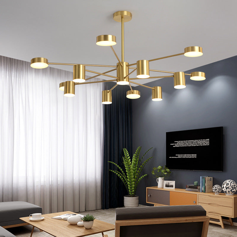 Starburst Living Room LED Chandelier Lighting Metallic Minimalist Pendant Light for Living Room 12 Gold Clearhalo 'Ceiling Lights' 'Chandeliers' 'Modern Chandeliers' 'Modern' Lighting' 2121335
