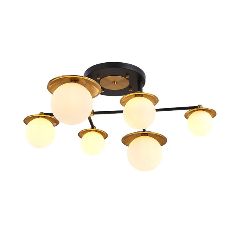Startburst Living Room Semi Flush Mount with Globe White Glass Shade 4/6/8 Lights Modern Gold Semi Flush Ceiling Lamp Clearhalo 'Ceiling Lights' 'Close To Ceiling Lights' 'Close to ceiling' 'Glass shade' 'Glass' 'Pendant Lights' 'Semi-flushmount' Lighting' 212134