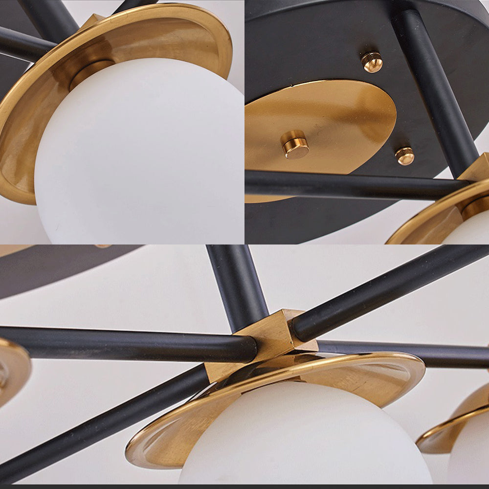 Startburst Living Room Semi Flush Mount with Globe White Glass Shade 4/6/8 Lights Modern Gold Semi Flush Ceiling Lamp Clearhalo 'Ceiling Lights' 'Close To Ceiling Lights' 'Close to ceiling' 'Glass shade' 'Glass' 'Pendant Lights' 'Semi-flushmount' Lighting' 212136