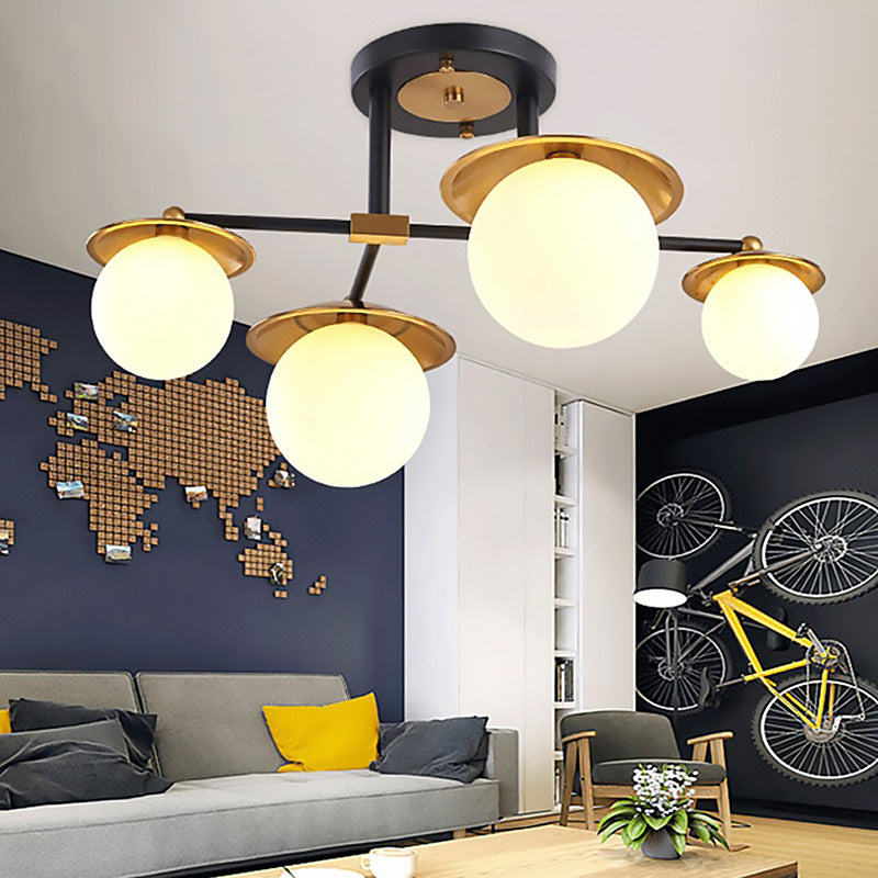 Startburst Living Room Semi Flush Mount with Globe White Glass Shade 4/6/8 Lights Modern Gold Semi Flush Ceiling Lamp Clearhalo 'Ceiling Lights' 'Close To Ceiling Lights' 'Close to ceiling' 'Glass shade' 'Glass' 'Pendant Lights' 'Semi-flushmount' Lighting' 212138