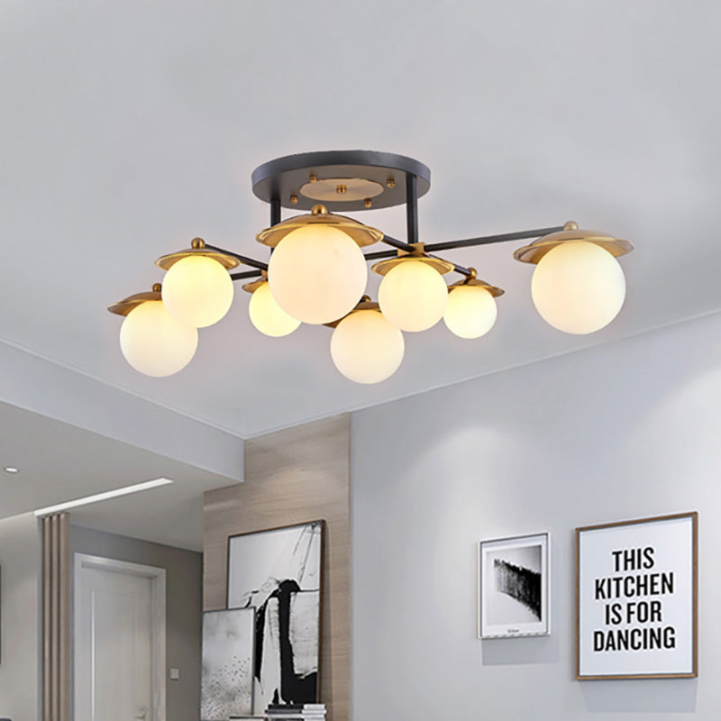 Startburst Living Room Semi Flush Mount with Globe White Glass Shade 4/6/8 Lights Modern Gold Semi Flush Ceiling Lamp 8 Gold Clearhalo 'Ceiling Lights' 'Close To Ceiling Lights' 'Close to ceiling' 'Glass shade' 'Glass' 'Pendant Lights' 'Semi-flushmount' Lighting' 212140
